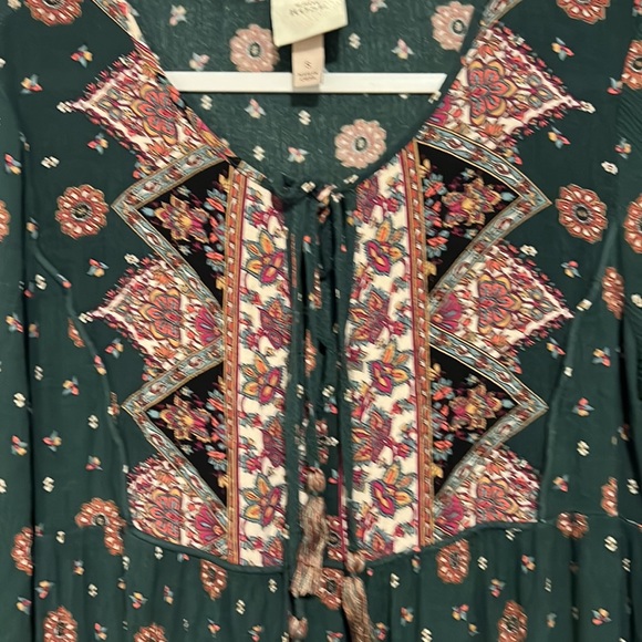 Knox Rose Women SZ S Boho Peasant Green Floral MIDI Dress - Picture 6 of 6